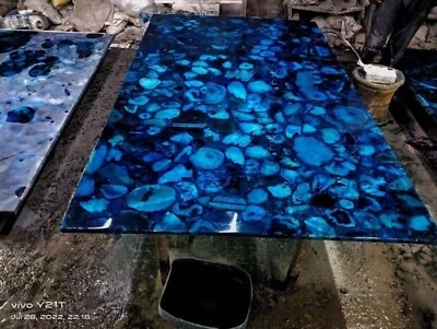 Blue Agate Stone Slab Table, Dining, Sofa, Center Table Top, Gemstone Arts Table - Image 1 of 4