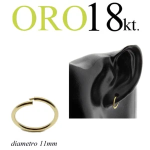 orecchini oro GIALLO 18kt. cerchio invisibile anello lobo mm.11 uomo donna - Picture 1 of 9
