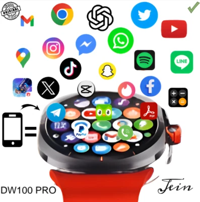 DW100 Pro Smartwatch mit SIM – WhatsApp, TikTok, Facebook, YouTube, Spotify, Kam - Bild 1 von 4