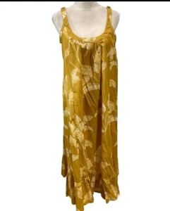 H&M Sleeveless Hawaiian Floral Cotton Flowy Maxi Dress Yellow Mustard SZ 12 - Picture 1 of 8