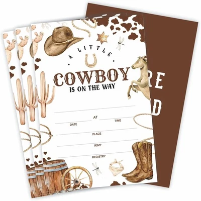 Invitaciones Western Baby Shower, A Little Cow Boy Is On 4 x 6 pulgadas, marrón  Foto 1 de 4