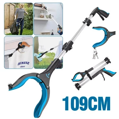 MARKENLOS Greifzange Müllzange Greifhilfe Greifarm Müll Greifer Abfall Zange Blau 109cm DE