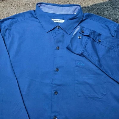 Camisa Tommy Bahama Island Zone Para Hombres Pima Mezcla de Algodón Azul XL Botón Abajo Foto 1 de 4