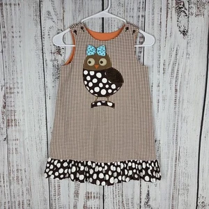 The Bailey Boys Dress Girls Size 6X Owl Brown Orange Reversible Fall Gingham - Picture 1 of 7