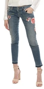 Jeans Atos Lombardini Talla 26 Azul Ajustado Floral Bordado Denim Tiro Bajo Nuevos - Imagen 1 de 7