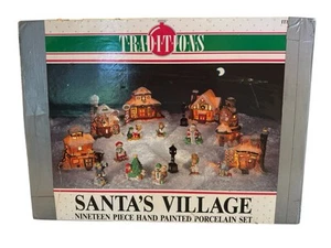 Vintage 1991 Porzellan 19 Teile handbemalt Weihnachtsdorf beleuchtet ohne Chips - Bild 1 von 5