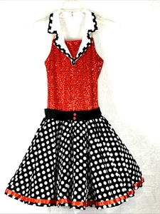 Women's M Red Black Polka Dot 50's Style Dance Halloween Costume Minnie Mouse - Foto 1 di 6