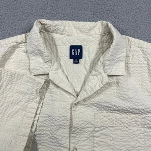 Gap Shirt Men's 2XL XXL Ivory Seersucker Button Loop Collar Camp Beach Resort - Picture 1 of 8