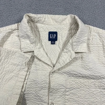 Gap Shirt Men's 2XL XXL Ivory Seersucker Button Loop Collar Camp Beach Resort - Image 1 of 4