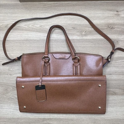 Lauren Ralph Lauren Brown Leather Shoulder Bag Purse 13x10 Tote Handbag - Image 1 of 4