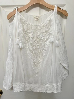 Denim & Supply Ralph Lauren Blanco Transparente Encaje Corbata Hombro Frío Campesino Top Grande Foto 1 de 4