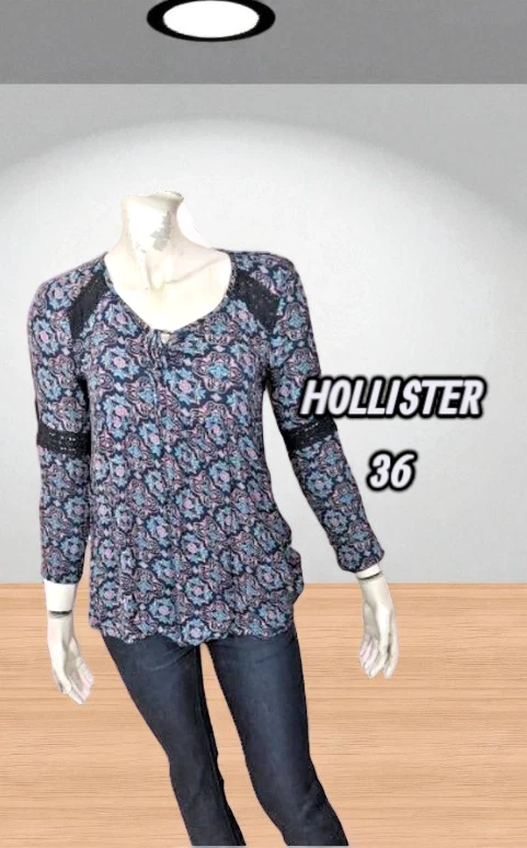 Hollister Taille 36 Blouse manches longues femme noir bleu rose - Photo 1/4