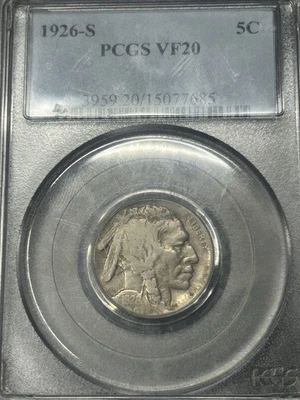 1926 S Buffalo Nickel PCGS VF20 Better Date Very Original Evenly Circulated - Image 1 of 4