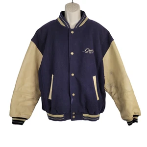 Veste vintage Guess Varsity homme XL Legends Letterman cuir laine bomber bleu - Photo 1/10