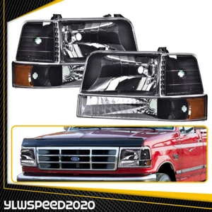Clear Headlights W/ Corner Signal Bumpe Lamps Fit For 92-96 Ford F150-350 Bronco - Picture 1 of 9