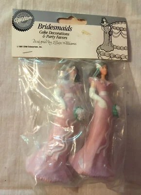 De colección 1991 Wilton Cake Toppers 2 Damas de honor malva claro nuevo en paquete Foto 1 de 4