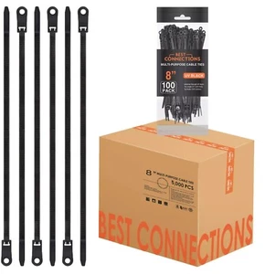 5,000 Pieces 8" UV Black Nylon Cable Zip Ties Strong with Screw Down Hole - Picture 1 of 8