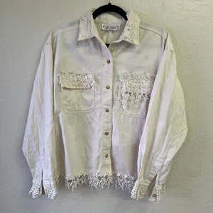 Vintage 90s Brenda & Friends Cottagecore Lace Cream Button Up Shirt Sz L GUC - Bild 1 von 8