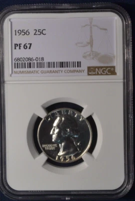 1956 Proof Washington Silver Quarter NGC PF 67 - Image 1 of 2