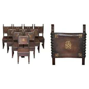 10 ANTIQUE CIRCA 1780 ITALIAN LEATHER DINING CHAIRS FROM DONNINGTON CASTLE HOUSE - Picture 1 of 24