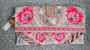 NEW Accessorize - Natural Hessian Hand Beaded & Flower Embroidered Clutch Bag - Picture 1 of 8