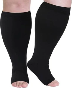 Plus Size Compression Socks - Wide Calf, 20-30 mmHg, Open Toe for Men & Women - Picture 1 of 11