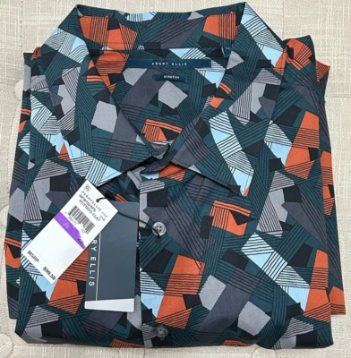 NWT Perry Ellis size 2X stretch green blue long sleeve button up shirt mens $99 - Image 1 of 4