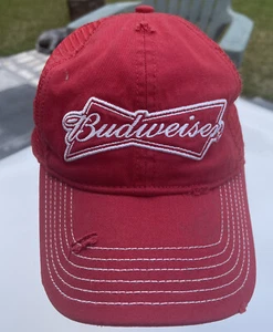 Budweiser Classic Bowtie Logo Distressed Mesh Snapback Trucker Hat - Picture 1 of 8