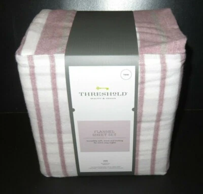 Juego de sábanas de franela umbral - 3 piezas púrpura/blanco/gris a cuadros DOBLE NUEVO EN PAQUETE  Foto 1 de 4