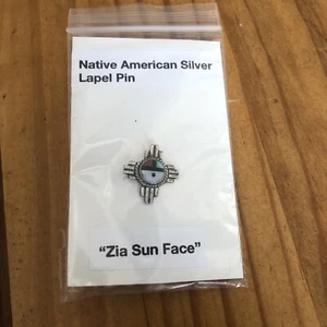 Zuni Sonnengesicht Indianer Sterlingsilber Anstecknadel Krawattennadel Onyx Türkis - Bild 1 von 4