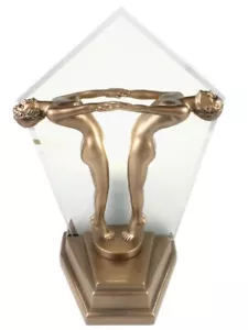 30CM TABLE LAMP ART DECO/NOUVEAU HARMONY FIGURINE BRONZE POLYSTONE GLASS SHADE - Picture 1 of 4