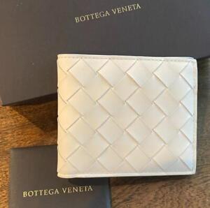 Bottega Veneta 605721 White - Blue Leather Intrecciato large Weave Bifold Wallet