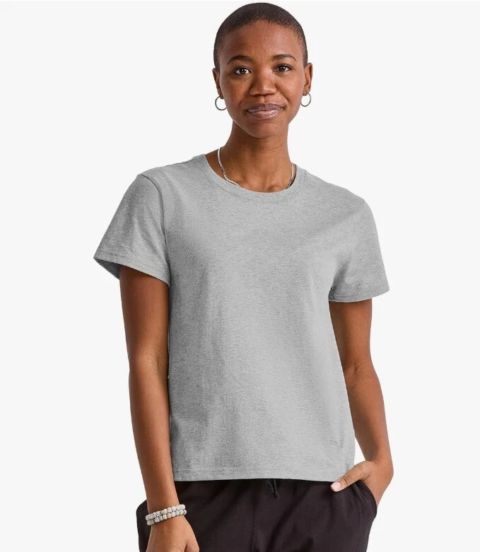 Womens Hanes ComfortSoft V-Neck Short Sleeve T-Shirt Oxford Grey 5780 Size S