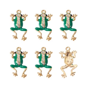 10pcs Enamel Alloy Rhinestones Pendants Mini Cute Metal Frog Charms 33x19mm - Picture 1 of 6