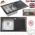 Black Reflection Single Bowl Glass Inset Kitchen Sink RHD Hand Drainer New