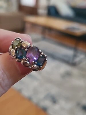 Charles Winston 纯银多宝石鹅卵石戒指 尺寸 7 美丽! — 第 1/4 张图片