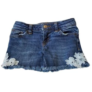 Cat & Jack Girls Denim Shorts XS Floral Trim Frayed Hem - Picture 1 of 4