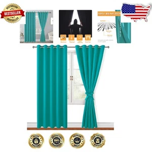 Energy-Saving Blackout Curtains 60" W x 84" L - Peacock Teal Drapes for Bedrooms - Picture 1 of 9