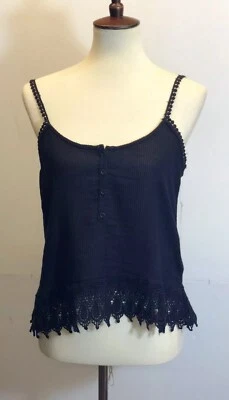 Volcom Women's Pinned Black Crochet Ribbed Strappy Casual Tank Top  - Image 1 of 4