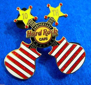 FUKUOKA 10th ANNIVERSARY CROSSED RED & WHITE STRIPPED GUITAR Hard Rock Cafe PIN - Picture 1 of 1
