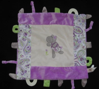 Maison Chic Hippo Security Blanket Baby Lovey Purple Patchwork Flat Paisley - Image 1 of 4