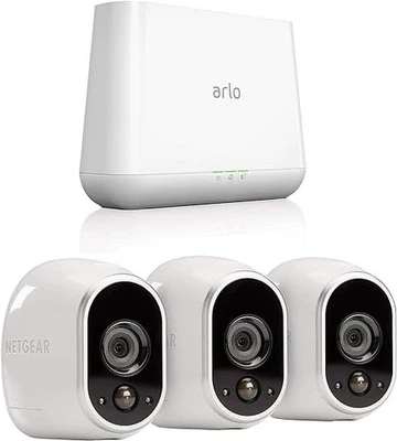 Arlo by NETGEAR Security System 3 HD Cameras Gen 4 Base VMS3330H-100NAS - White - Image 1 of 4
