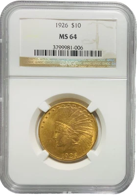 1926 $10 Gold Indian Head Eagle NGC MS 64 - Image 1 of 2