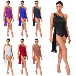 Womens Dress Openable Crotch Dresses Asymmetrical Dancewear Ballettbody Latin - Picture 1 of 95