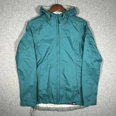 Chaqueta de lluvia cooperativa REI para mujer pequeña verde azulado con capucha impermeable concha ligera Foto 1 de 4