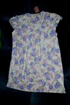 CAMISÓN PIJAMA MISS ELAINE Blanco PÚRPURA Floral Pintuck ALGODÓN Misses XL NUEVO CON ETIQUETAS Foto 1 de 3