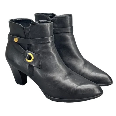 Anne Klein Chelsey Botín Mujer Cuero Negro Dorado Punta Punta Punta Tacón 9.5 Foto 1 de 4
