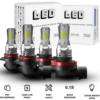 Combo de 4 bombillas LED delanteras de haz alto bajo para Scion iQ 2012-2015 - 6000K Foto 1 de 4