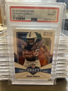 2018 Panini Score Saquon Barkley NFL Draft Rookie Card 6 PSA 8 Champ MVP - Picture 1 of 2