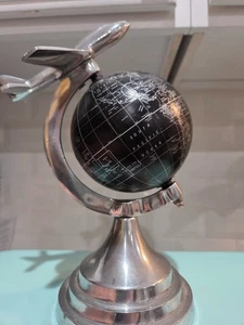 World Desk Globe Black With Aluminum Airplane And Stand - India - Picture 1 of 6
